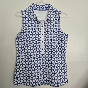 Tommy Bahama Islandzone Aubrey Interlock Bay Polo Shirt Blue White Size XS